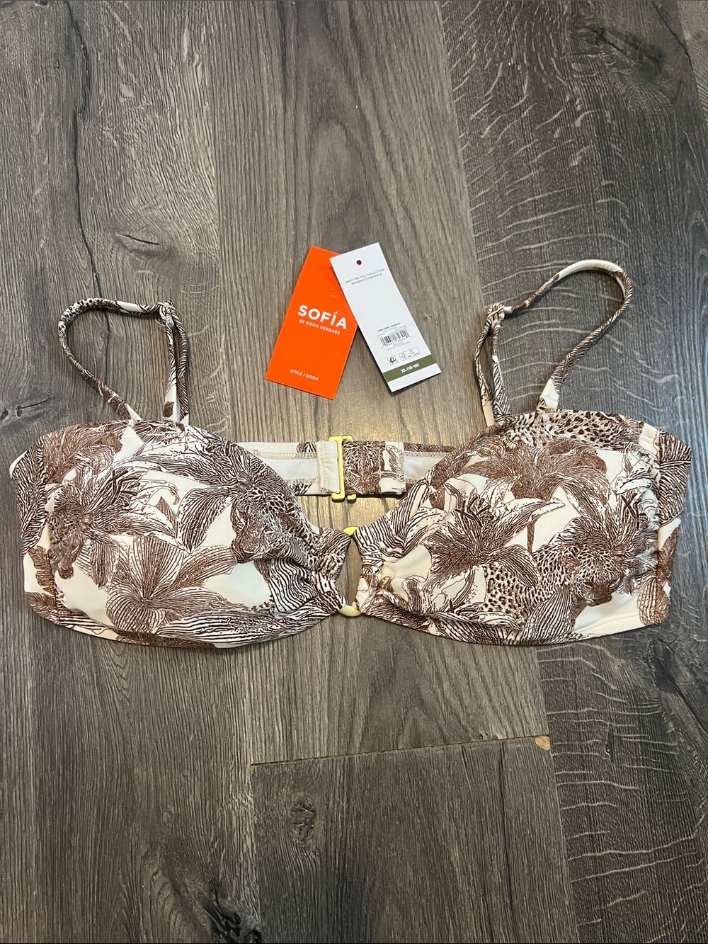 SOFIA Brown Palm Print Bikini Top XL 16-18